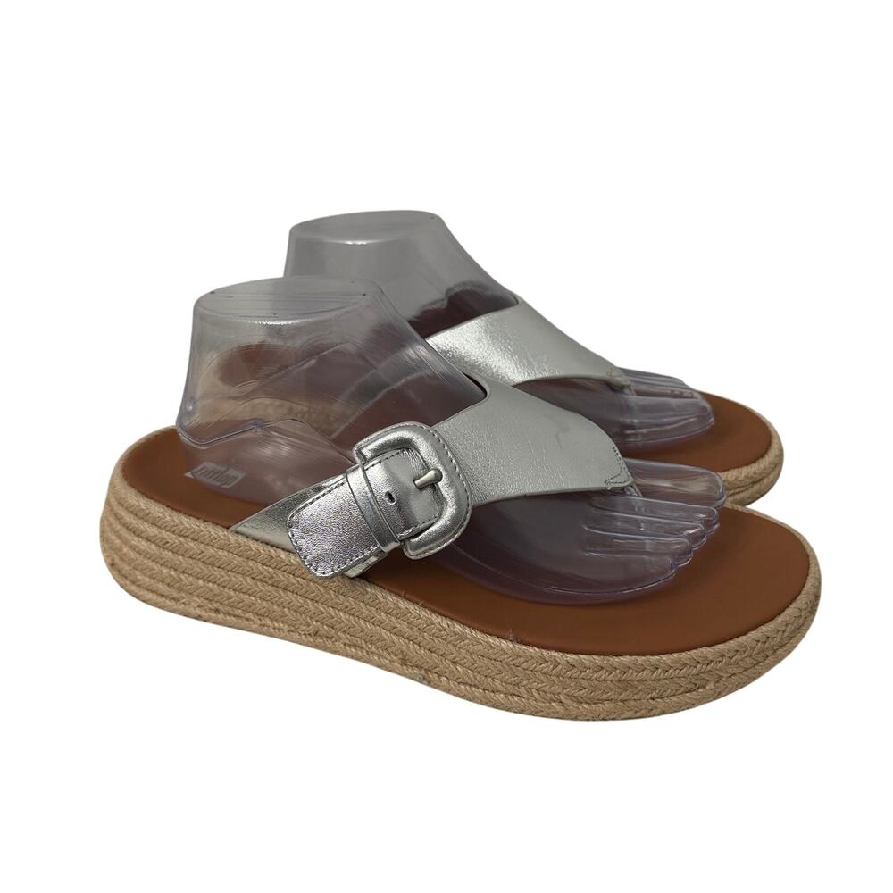 FitFlop Sandals Womens Size 10 F-Mode Espadrille Leather Flatform Silver